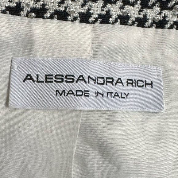 Alessandra Rich Cropped Embellished Sequin Houndstooth Jacket Black & White - Picture 12 of 17